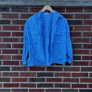 Entro Blue and White Striped Collared Button Down Blouse Shirt Top